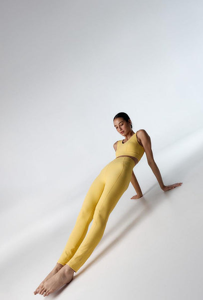 Legging deportivo de canalé Riva - Soft yellow-Black Limba