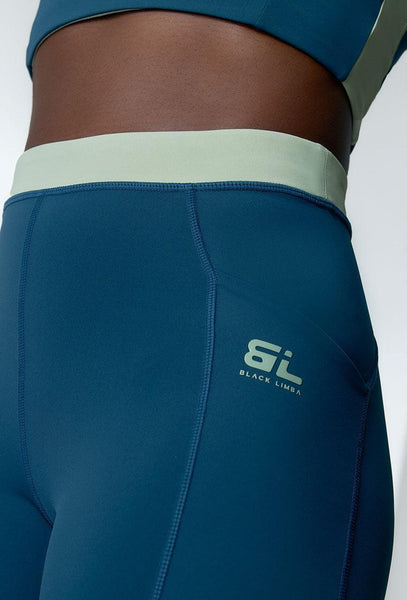 Legging deportivo medio impacto recortable Aqualine - Mid blue & Green-Black Limba
