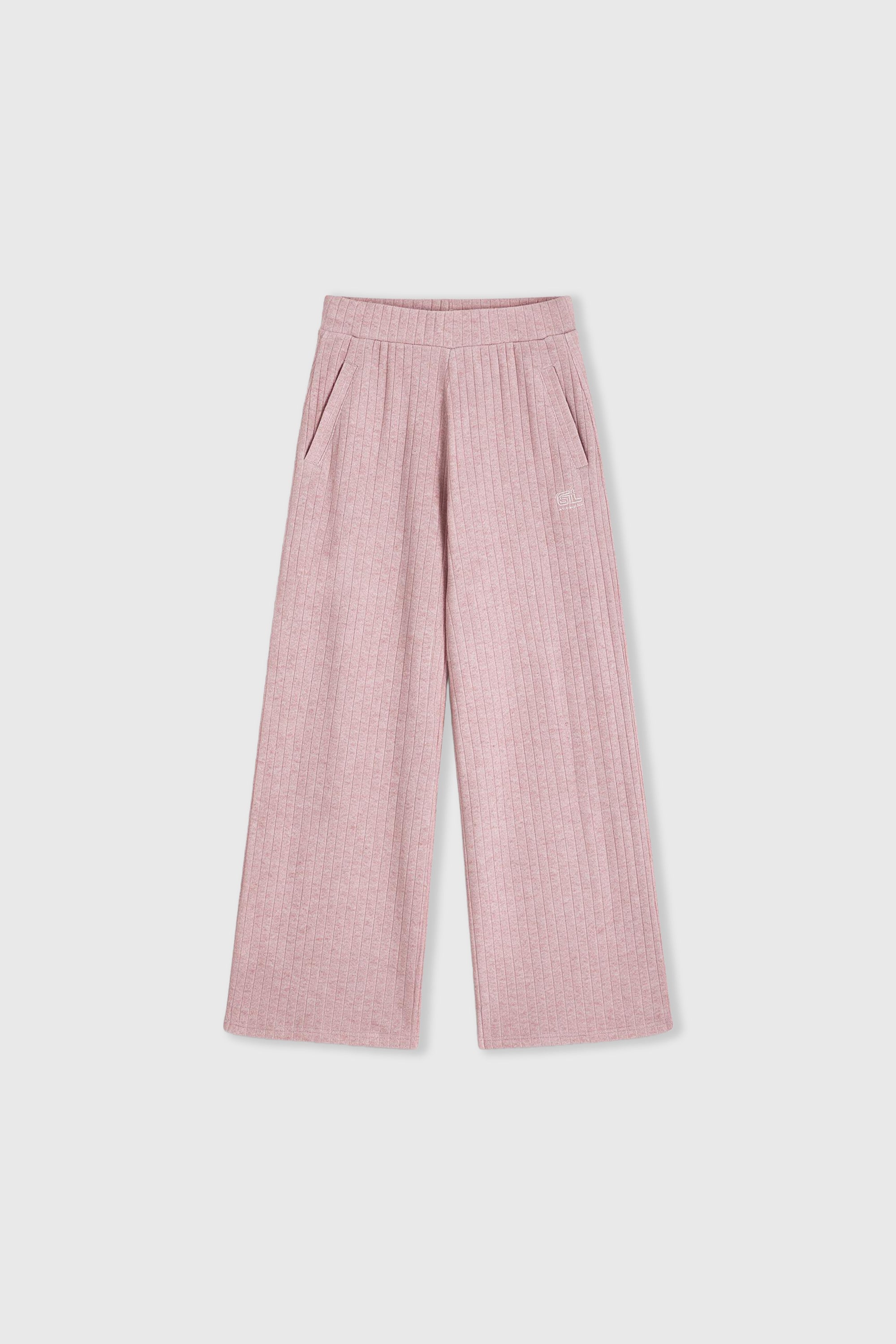 Pantalón de canalé Evlyn - Pink Melange-Black Limba