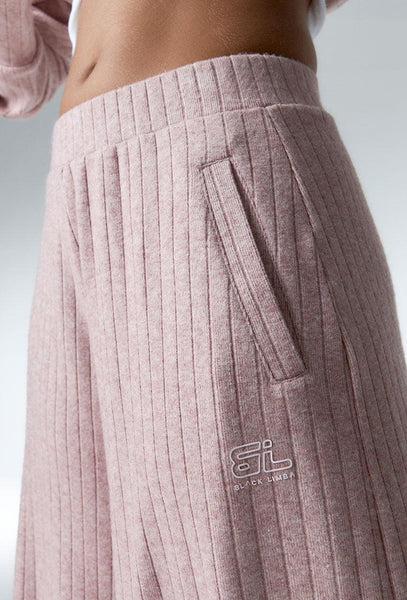 Pantalón de canalé Evlyn - Pink Melange-Black Limba
