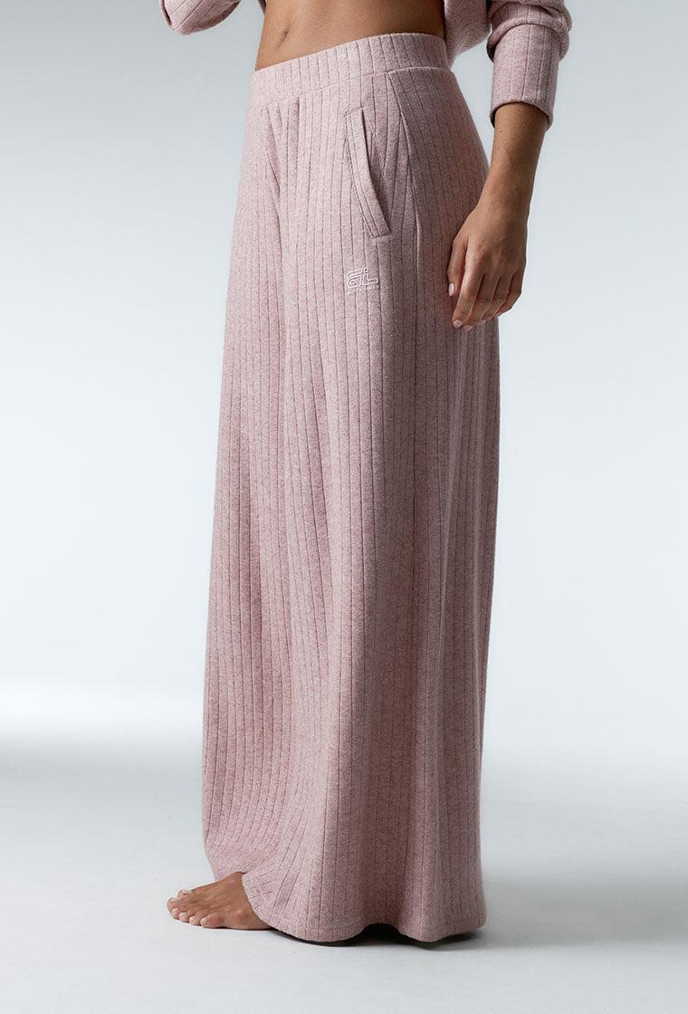 Pantalón de canalé Evlyn - Pink Melange-Black Limba