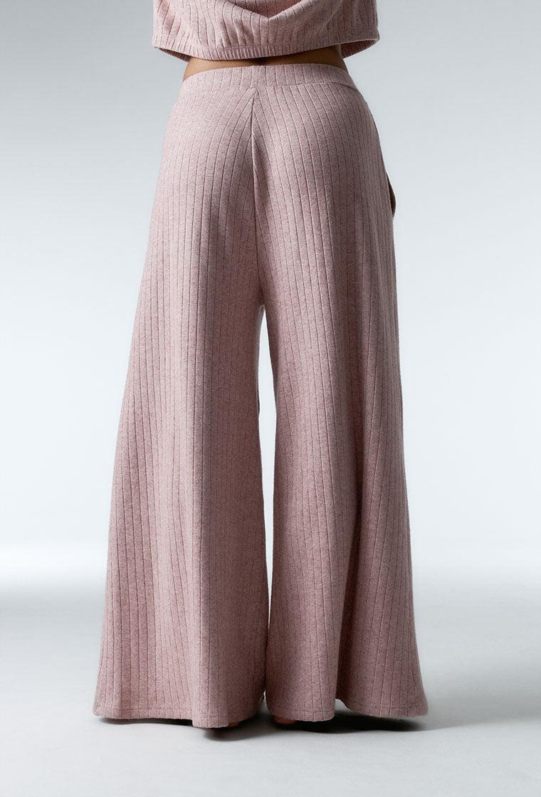Pantalón de canalé Evlyn - Pink Melange-Black Limba