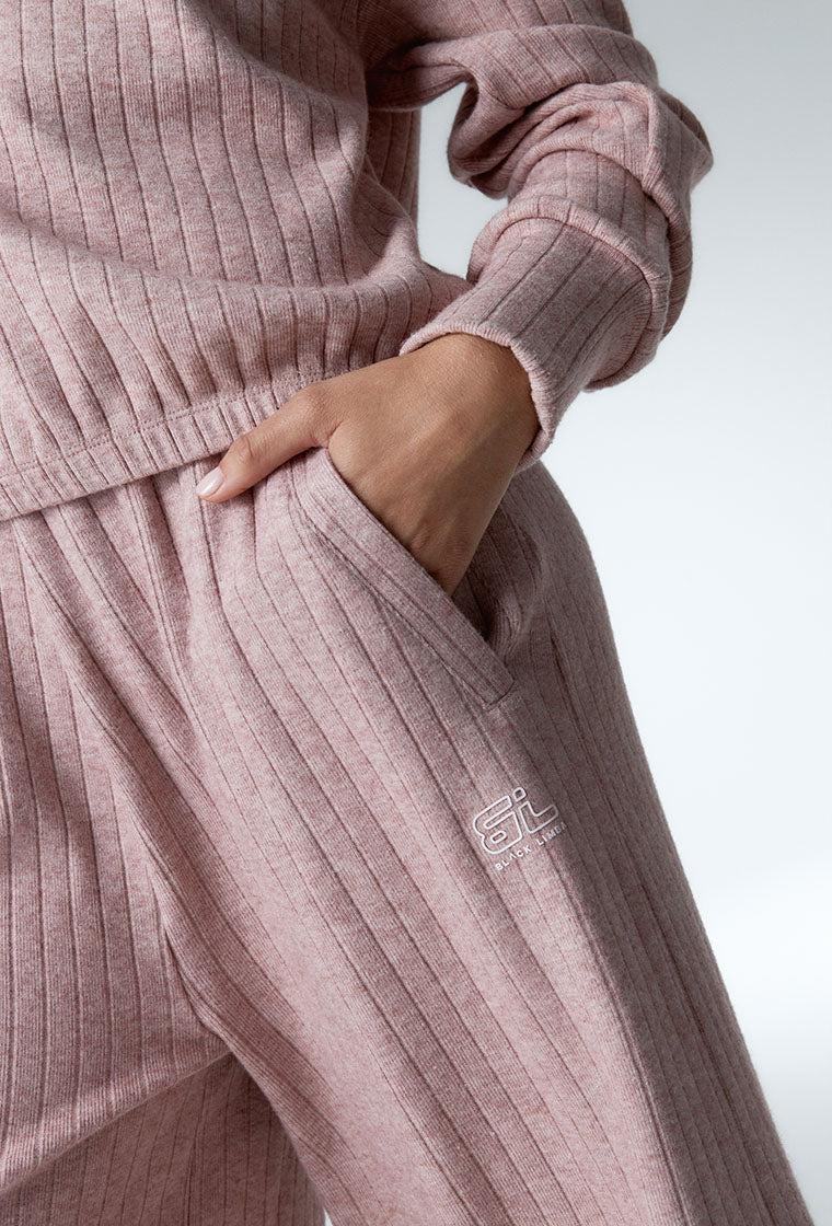 Pantalón de canalé Evlyn - Pink Melange-Black Limba