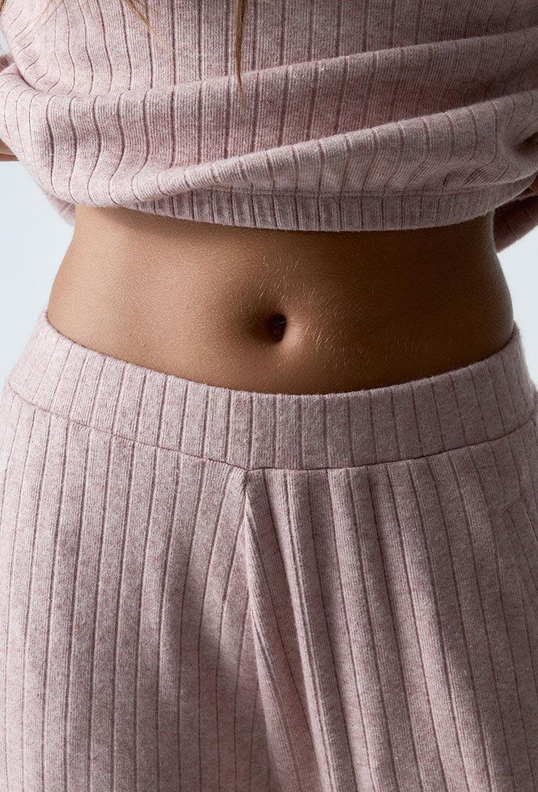 Pantalón de canalé Evlyn - Pink Melange-Black Limba