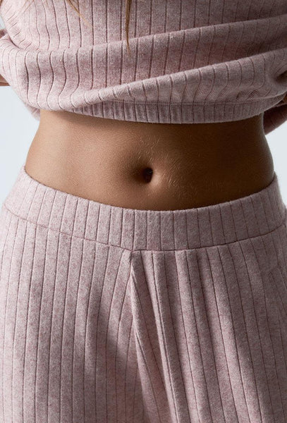 Pantalón de canalé Evlyn - Pink Melange-Black Limba