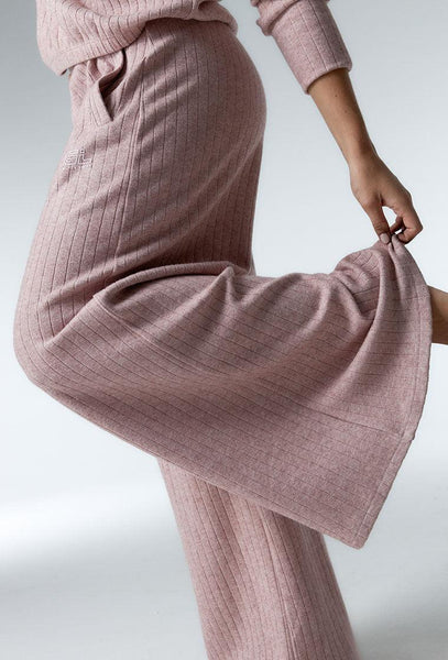 Pantalón de canalé Evlyn - Pink Melange-Black Limba