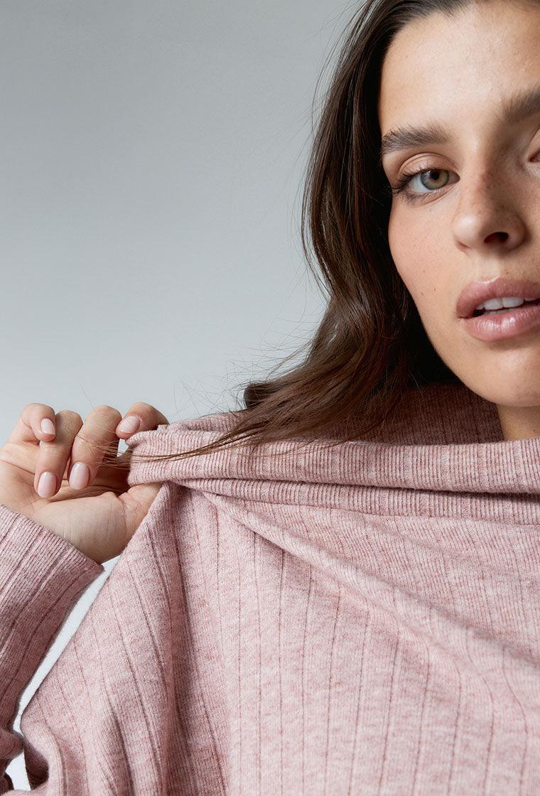 Sudadera de canalé Evlyn - Pink Melange-Black Limba