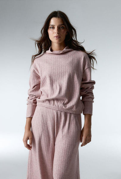 Sudadera de canalé Evlyn - Pink Melange-Black Limba