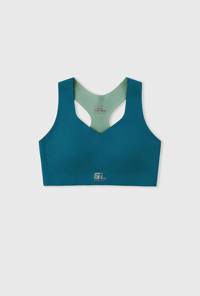 Sujetador deportivo compresivo reversible Strong motion - Bicolor mid blue & green-Black Limba