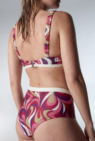 Top bikini balconette Hiva - Burgundy print-Black Limba