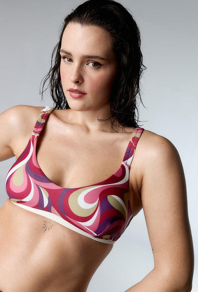 Top bikini balconette Hiva - Burgundy print-Black Limba