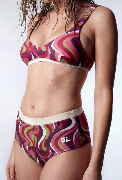 Top bikini balconette Hiva - Burgundy print-Black Limba