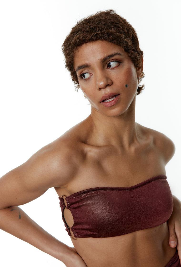 Top bikini bandeau Patty - Copper-Black Limba