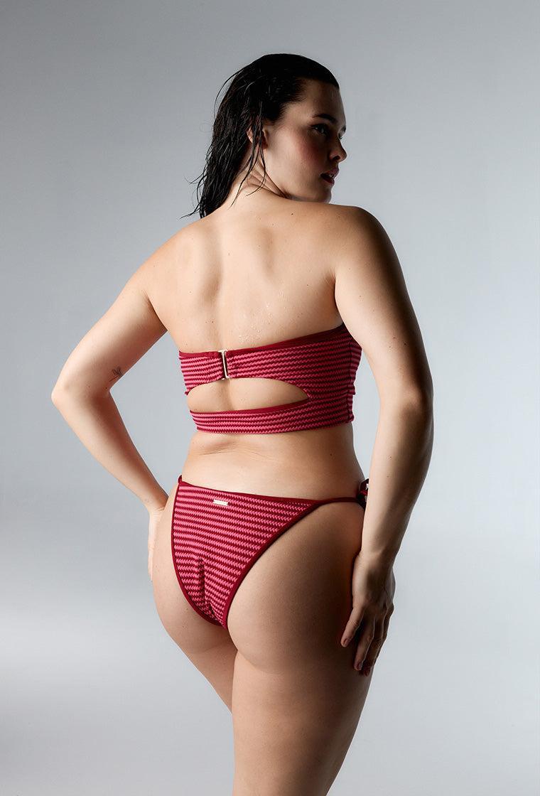 Top bikini bandeau Tonga - Burgundy & pink-Black Limba