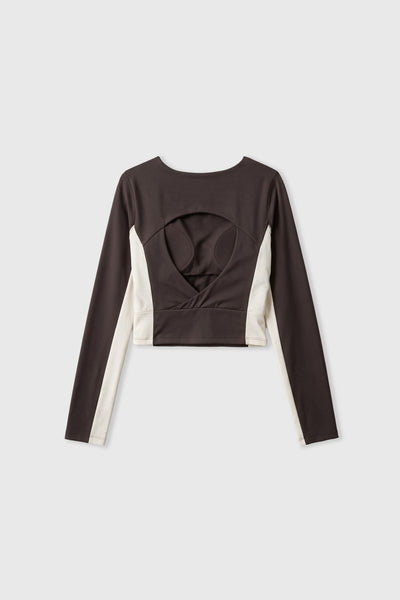 Top deportivo de manga larga sujeción media Sharpline - Chocolate & Cream-Black Limba