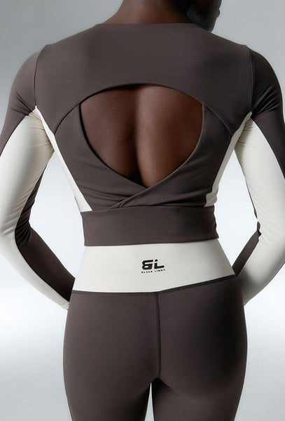 Top deportivo de manga larga sujeción media Sharpline - Chocolate & Cream-Black Limba
