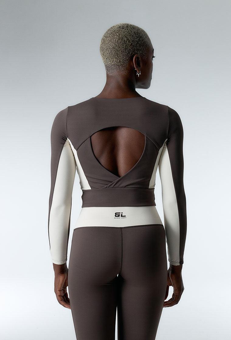 Top deportivo de manga larga sujeción media Sharpline - Chocolate & Cream-Black Limba