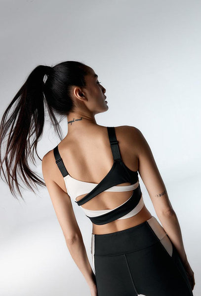 Top deportivo de sujeción alta Boldfit - Black & Cream-Black Limba