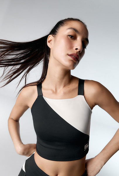 Top deportivo de sujeción alta Boldfit - Black & Cream-Black Limba