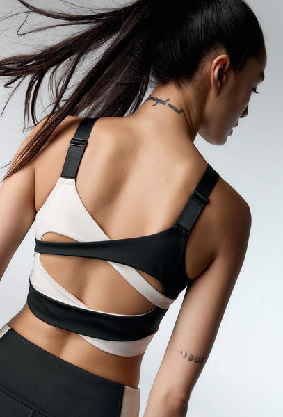 Top deportivo de sujeción alta Boldfit - Black & Cream-Black Limba