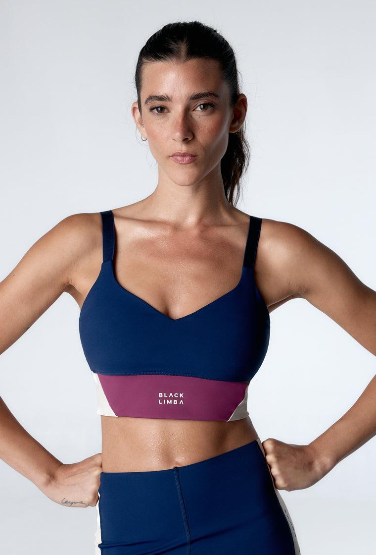 Top deportivo de sujeción alta Pace Line - Navy, Cream & Mauve-Black Limba
