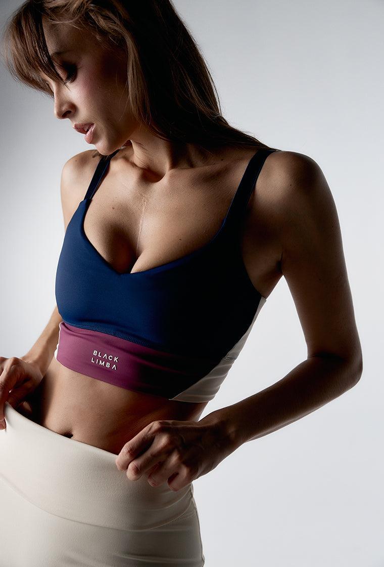 Top deportivo de sujeción alta Pace Line - Navy, Cream & Mauve-Black Limba