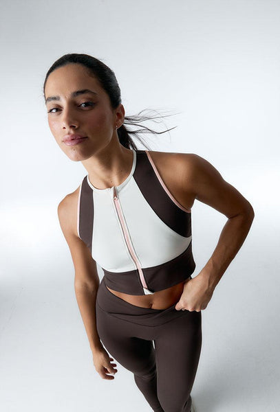 Top deportivo de sujeción alta Trackline - Chocolate & Cream-Black Limba