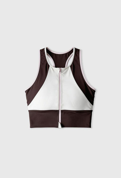 Top deportivo de sujeción alta Trackline - Chocolate & Cream-Black Limba