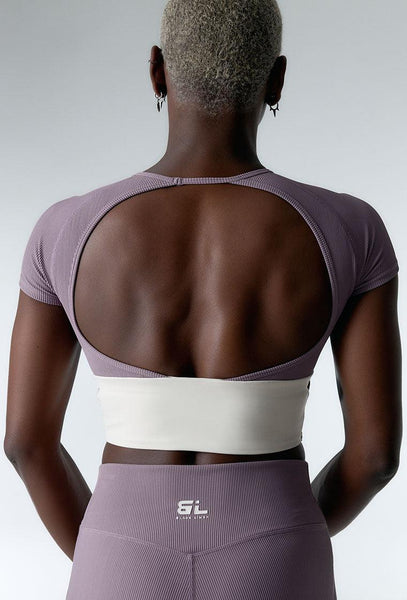 Top deportivo de sujeción media Aura - Mauve & Cream-Black Limba