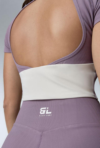 Top deportivo de sujeción media Aura - Mauve & Cream-Black Limba
