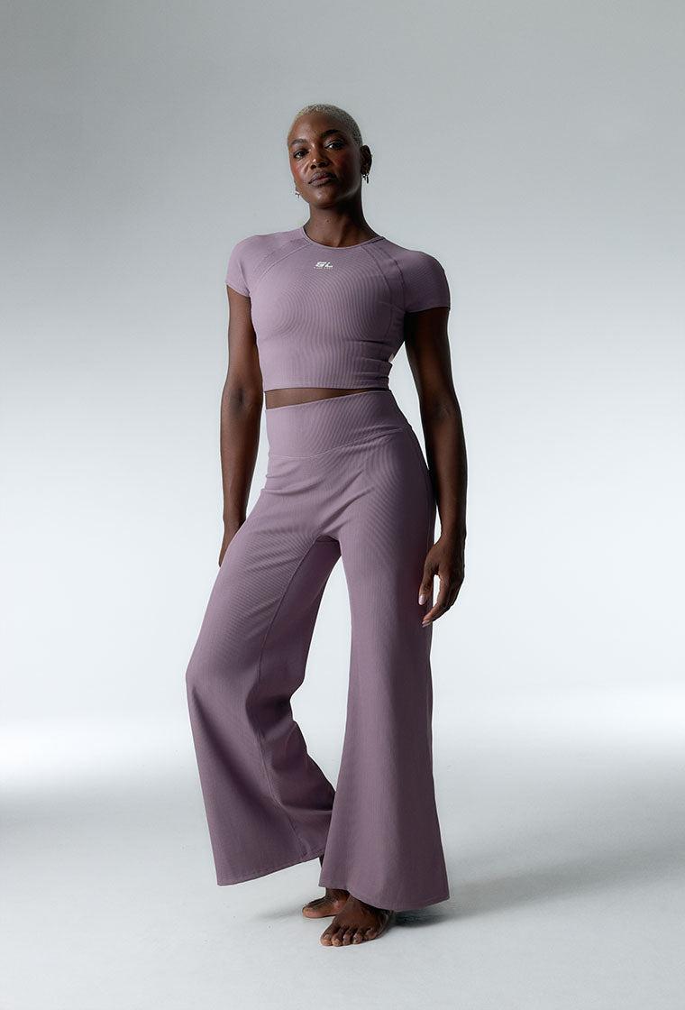 Top deportivo de sujeción media Aura - Mauve & Cream-Black Limba