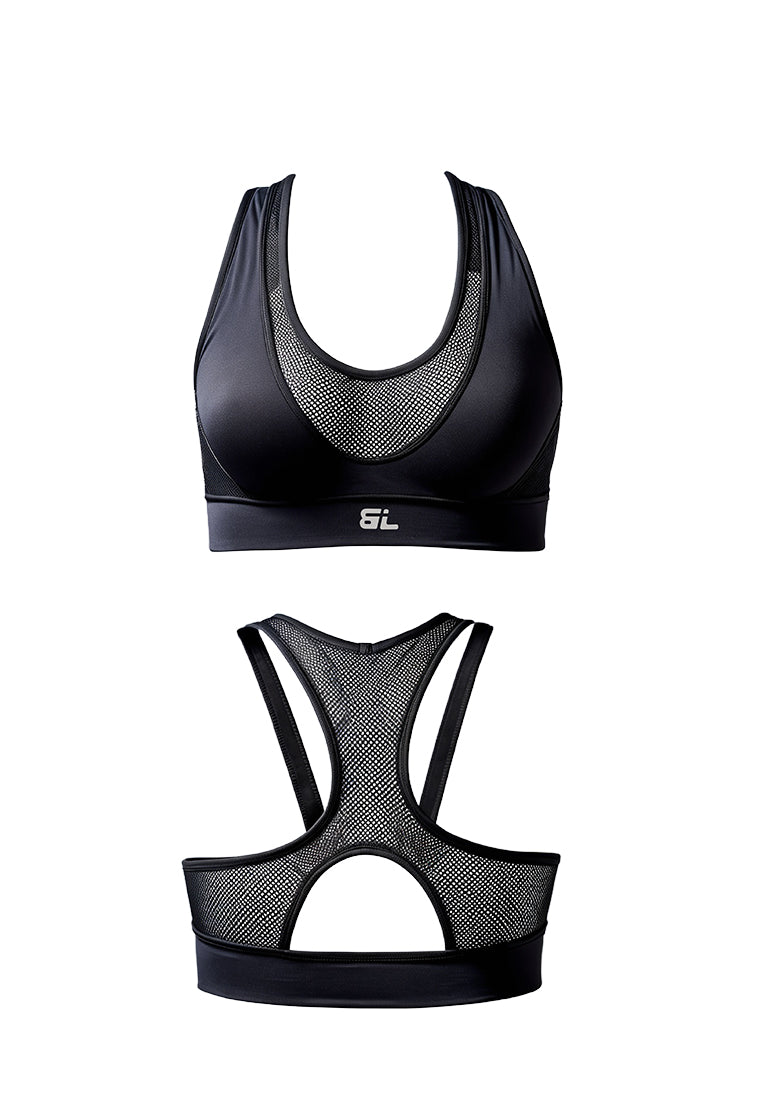 Top deportivo de sujeción media Delvor - Black-Black Limba