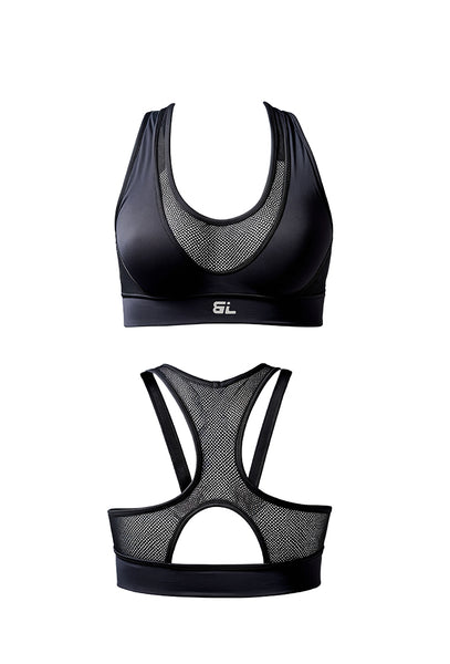 Top deportivo de sujeción media Delvor - Black-Black Limba