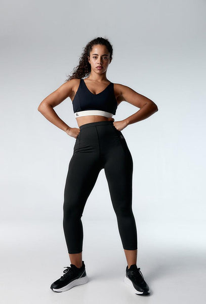 Top deportivo de sujeción media Donna - Black & Cream-Black Limba