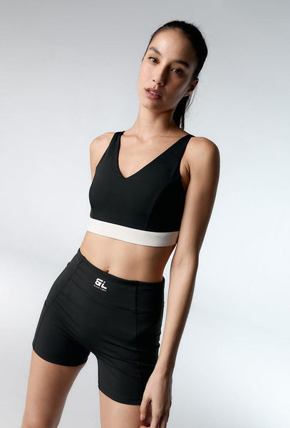 Top deportivo de sujeción media Donna - Black & Cream-Black Limba