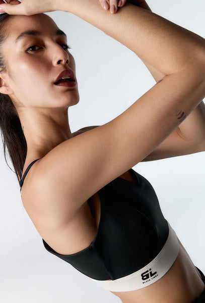 Top deportivo de sujeción media Donna - Black & Cream-Black Limba