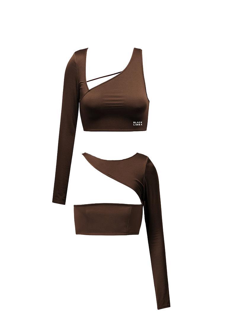 Top deportivo manga larga asimétrica Lynor - Chocolate & Cream-Black Limba