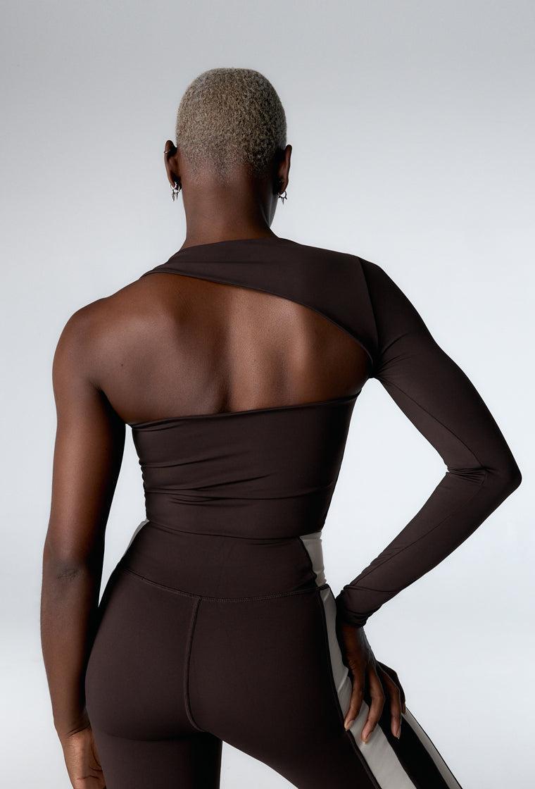 Top deportivo manga larga asimétrica Lynor - Chocolate & Cream-Black Limba