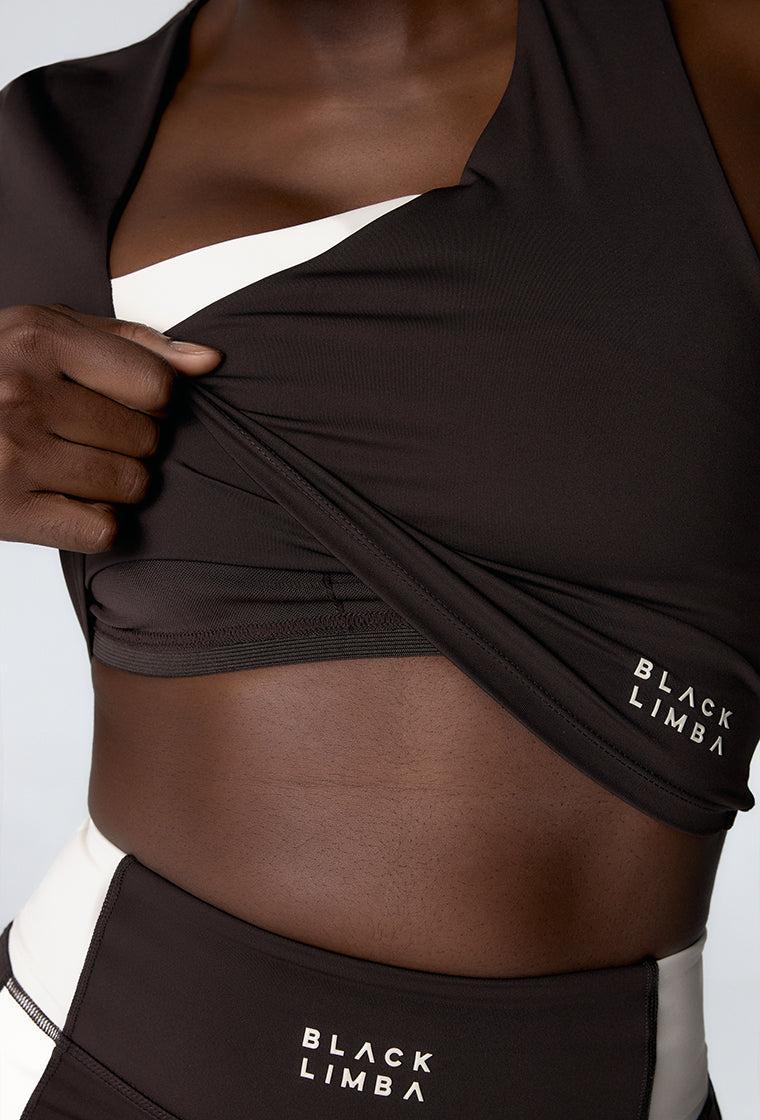 Top deportivo manga larga asimétrica Lynor - Chocolate & Cream-Black Limba