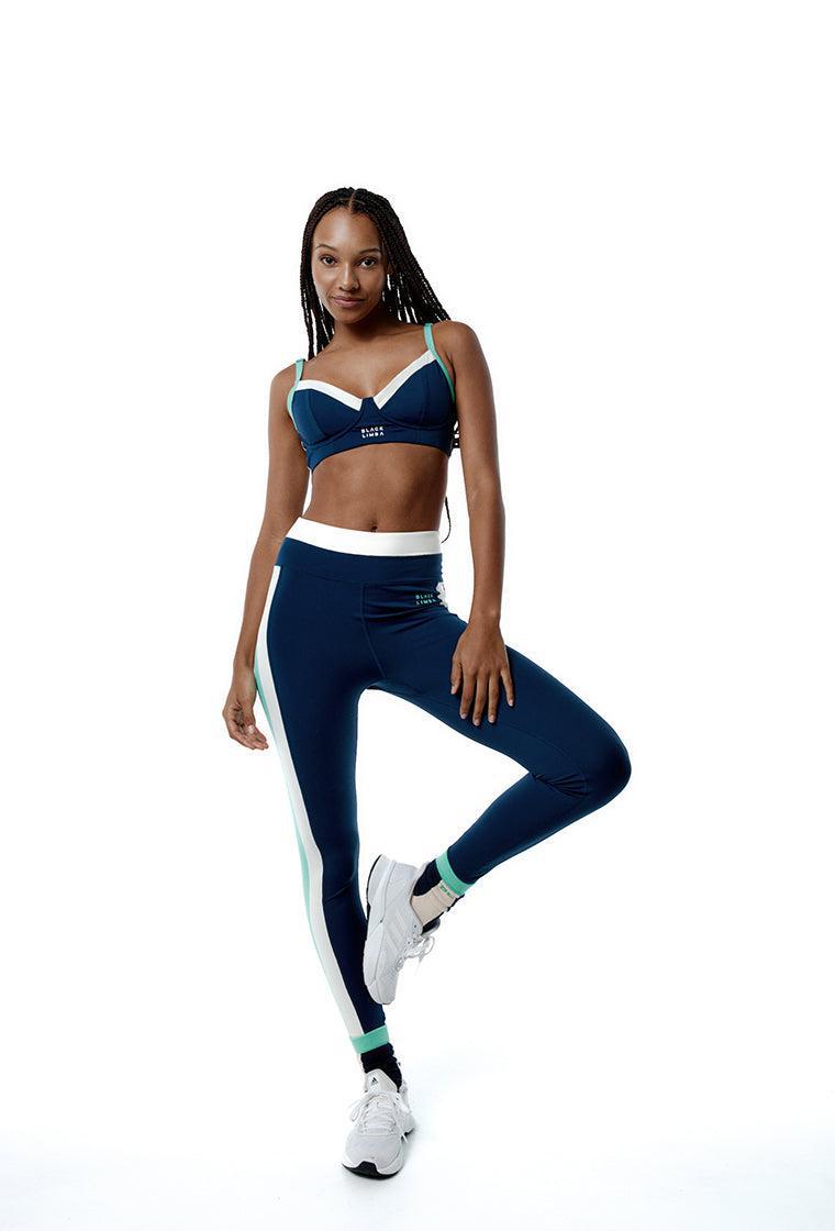 Top deportivo sujeción alta Duality - Tricolor Cream, Ocean blue & Sage-Black Limba