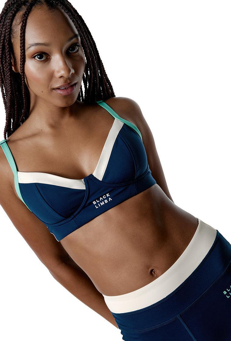 Top deportivo sujeción alta Duality - Tricolor Cream, Ocean blue & Sage-Black Limba
