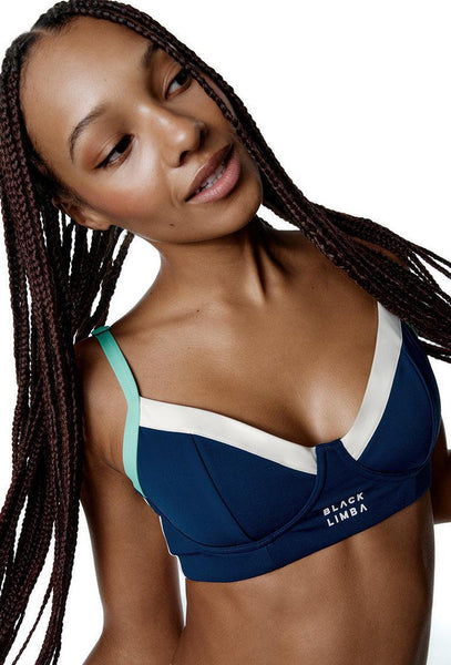 Top deportivo sujeción alta Duality - Tricolor Cream, Ocean blue & Sage-Black Limba