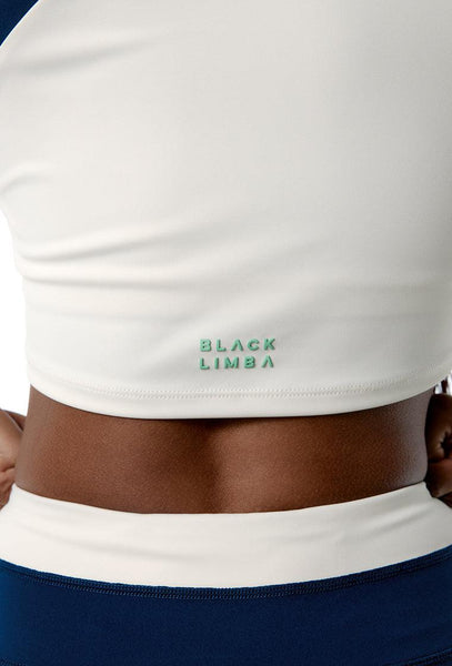 Top deportivo sujeción alta SynergyFit - Tricolor Cream, Ocean blue & Sage-Black Limba