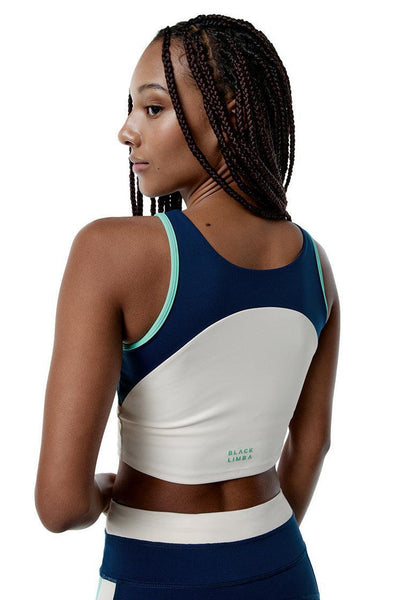 Top deportivo sujeción alta SynergyFit - Tricolor Cream, Ocean blue & Sage-Black Limba