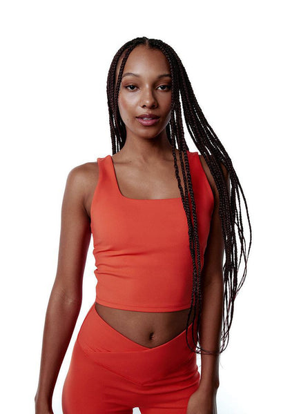 Top deportivo sujeción media Bhakti - Coral-Black Limba