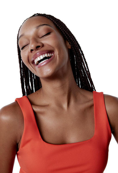 Top deportivo sujeción media Bhakti - Coral-Black Limba