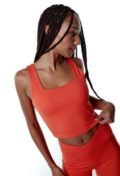 Top deportivo sujeción media Bhakti - Coral-Black Limba