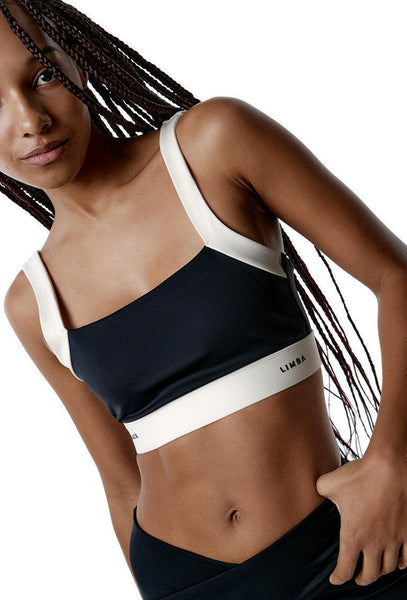 Top deportivo sujeción media Fusion - Black & Cream-Black Limba